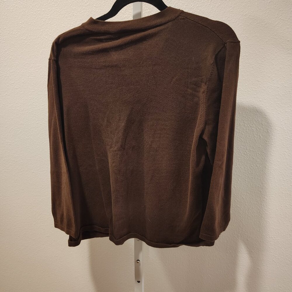 First Issue Women's V-Neck 3/4 Sleeve Top Embellished with Jewels Brown - Picture 7 of 10